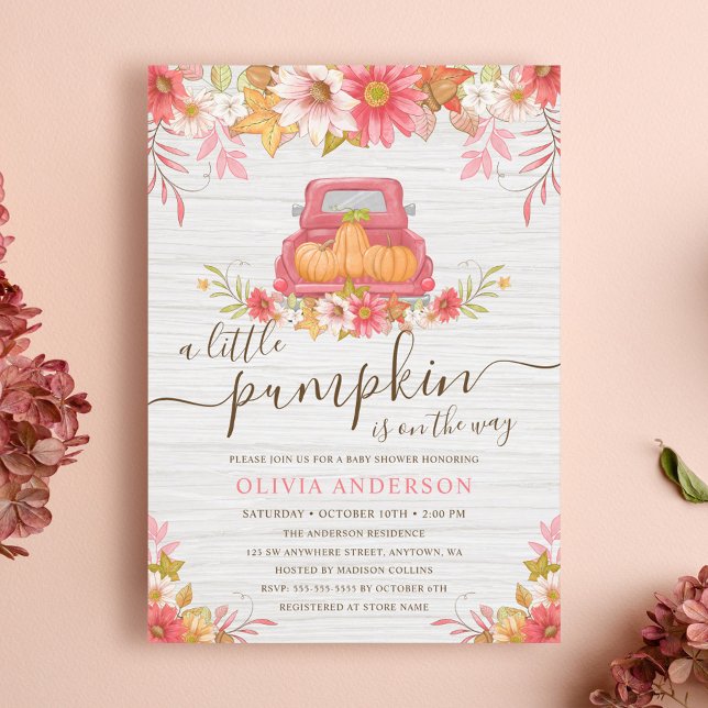 Fall Pumpkin Floral Truck Girl Baby Shower Invitation (Creator Uploaded)