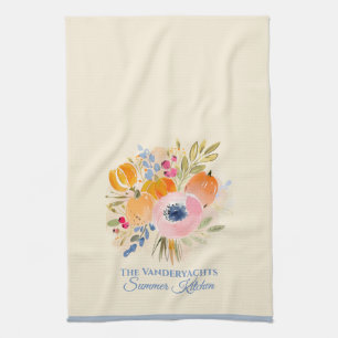 Fall Pumpkin & Floral Watercolor Tea Towel