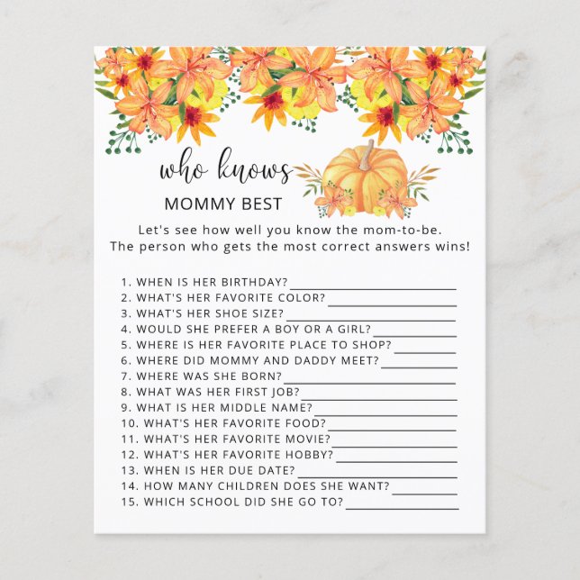 Fall pumpkin floral Who knows mummy best (Front)