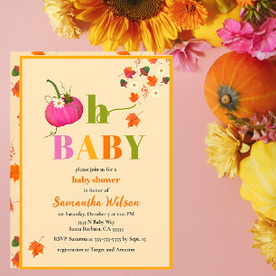 Fall Pumpkin Flowers Girl Pink Baby Shower Invitation