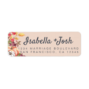 Fall Pumpkin Foliage Pink Wedding Return Address