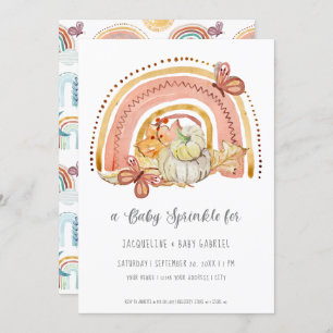 Fall Pumpkin Foliage Rainbow Mustard Peach Baby Invitation
