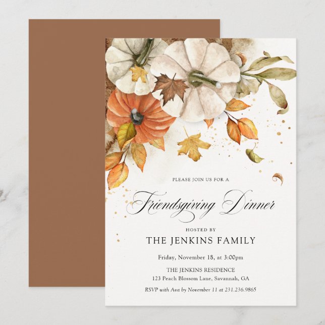 Fall Pumpkin Friendsgiving Dinner Invitation (Front/Back)
