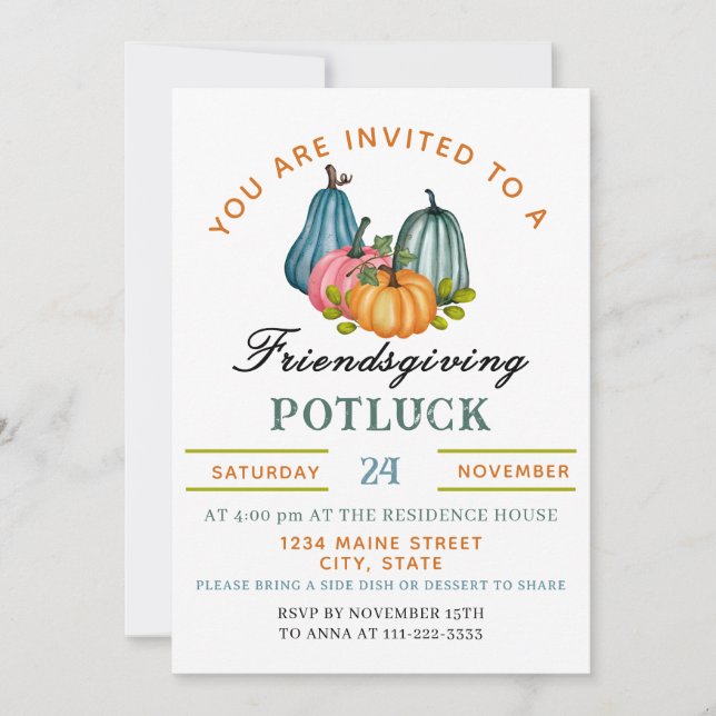 Fall Pumpkin Friendsgiving Potluck Invitation (Front)