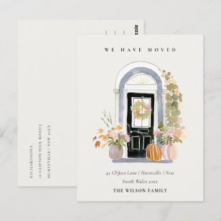 Fall Pumpkin Front Door Floral We have Moved Card