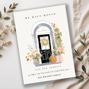 Fall Pumpkin Front Door Floral We have Moved Card