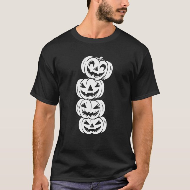 Fall Pumpkin Funny Halloween Graphic Stacked Jack  T-Shirt (Front)