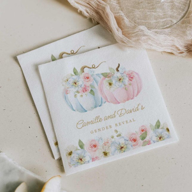 Fall Pumpkin Gender Reveal Baby Shower Napkin (Fall Gender Reveal Pink and blue Baby Shower Paper Napkins)
