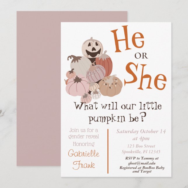 Fall Pumpkin Gender Reveal Invitation (Front/Back)
