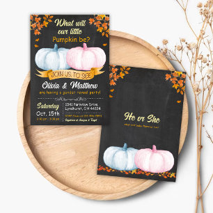 Fall Pumpkin Gender Reveal Invitation He or She
