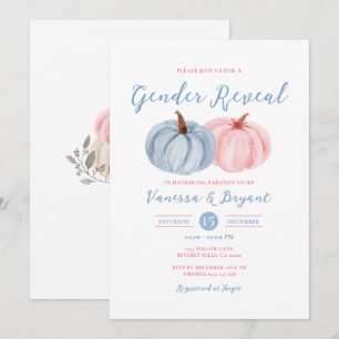 Fall Pumpkin Gender Reveal Pink & Blue Floral Invitation