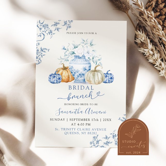 Fall Pumpkin GInger Jar Chinoiserie Bridal Shower Invitation (Creator Uploaded)
