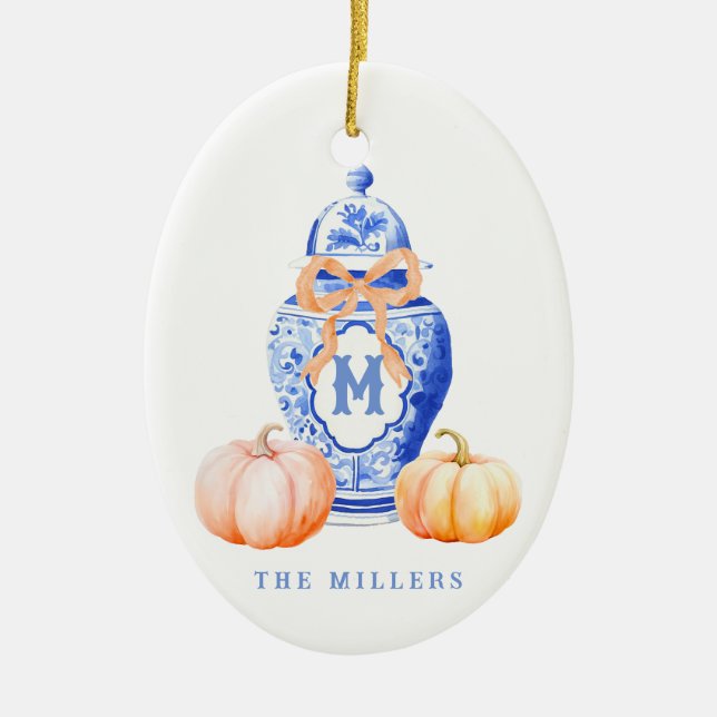 Fall Pumpkin | Ginger Jar Monogram Ceramic Tree Decoration (Front)