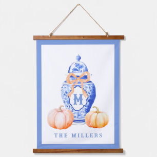 Fall Pumpkin   Ginger Jar Monogram Hanging Tapestry