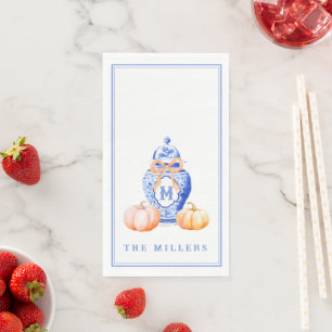 Fall Pumpkin   Ginger Jar Monogram Napkin