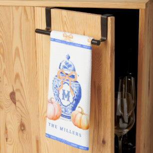 Fall Pumpkin   Ginger Jar Monogram Tea Towel