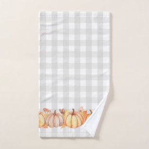 Fall pumpkin gingham bathroom hand towel