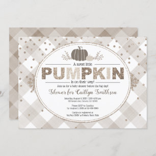 fall pumpkin gingham neutral colours beige shower invitation