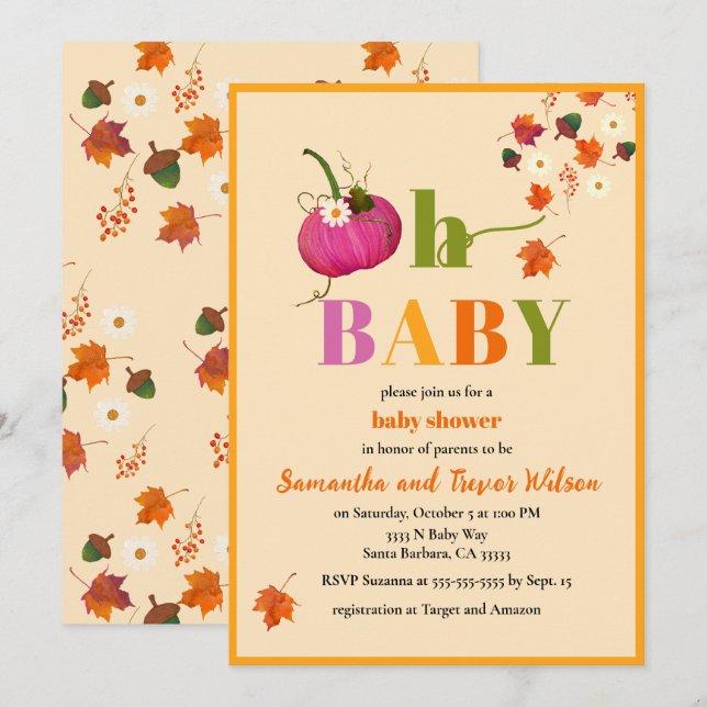 Fall Pumpkin Girl Baby Shower Invitation (Front/Back)