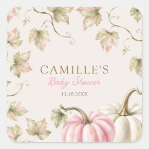 Fall Pumpkin Girl Baby Shower Square Sticker