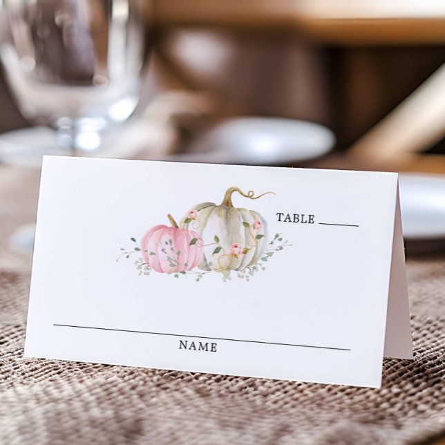 Fall Pumpkin Girl Baby Shower Table Place Card (Pink Pumpkin Baby Shower Escort Card)