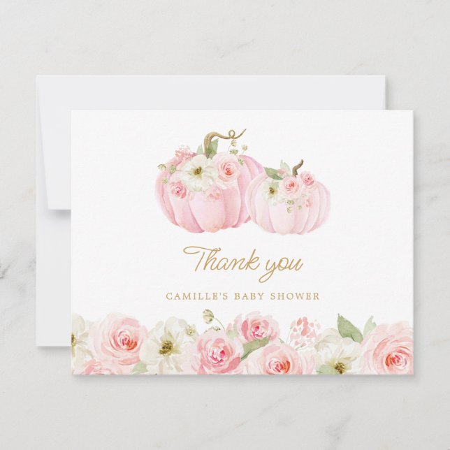 Fall Pumpkin Girl Baby Shower Thank you Card (Front)