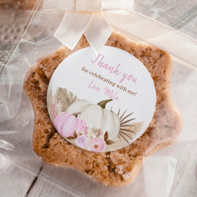 Fall Pumpkin Girl Birthday Classic Round Sticker (Creator Uploaded)