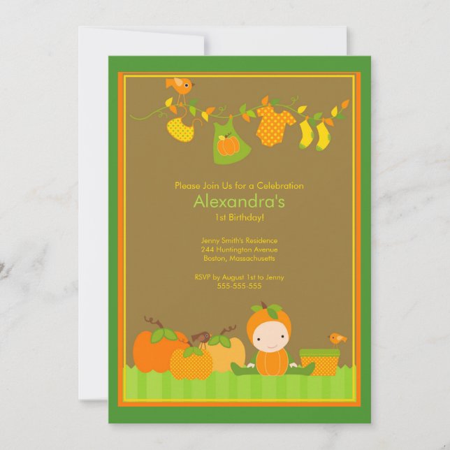 Fall Pumpkin Girl Birthday Party Invitation (Front)