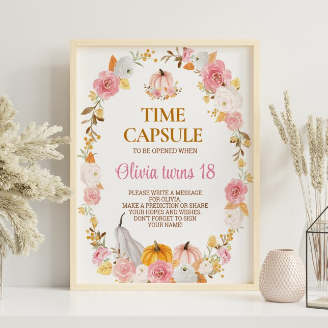 Fall Pumpkin Girl Birthday Party Time Capsule Sign (Creator Uploaded)