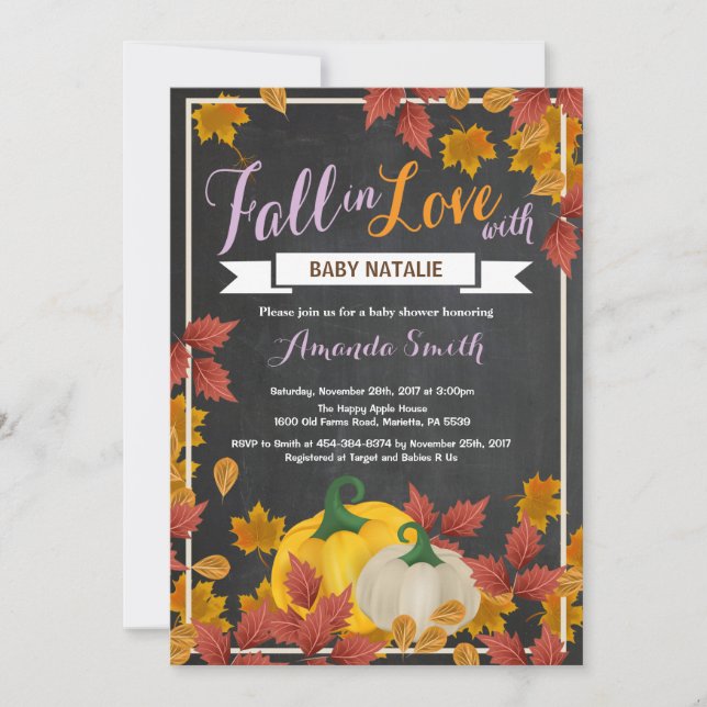 Fall Pumpkin Girl Purple Baby Shower invitation (Front)
