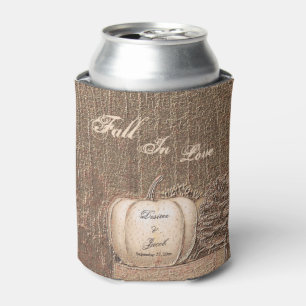 Fall Pumpkin Gold White Country Rustic Wedding Can Cooler