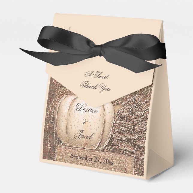 Fall Pumpkin Gold White Country Rustic Wedding Favour Box (Front Side)