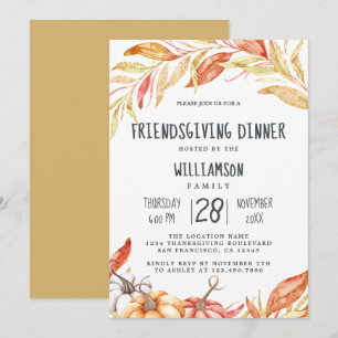 Fall Pumpkin Golden Foliage Friendsgiving Dinner Invitation