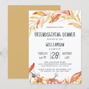 Fall Pumpkin Golden Foliage Friendsgiving Dinner Invitation