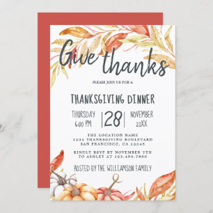 Fall Pumpkin Golden Foliage Thanksgiving Dinner Invitation