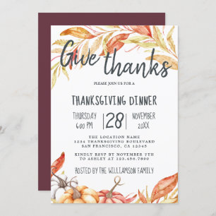 Fall Pumpkin Golden Foliage Thanksgiving Dinner Invitation