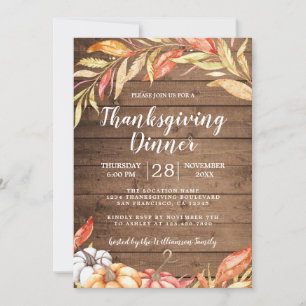 Fall Pumpkin Golden Foliage Thanksgiving Dinner Invitation