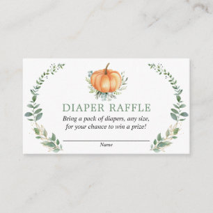 Fall Pumpkin Green Baby Shower Diaper Raffle Card 