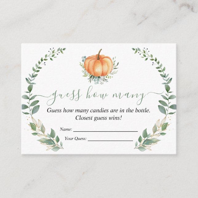 Fall Pumpkin Greenery Baby Shower Guess How Many Enclosure Card (Front)