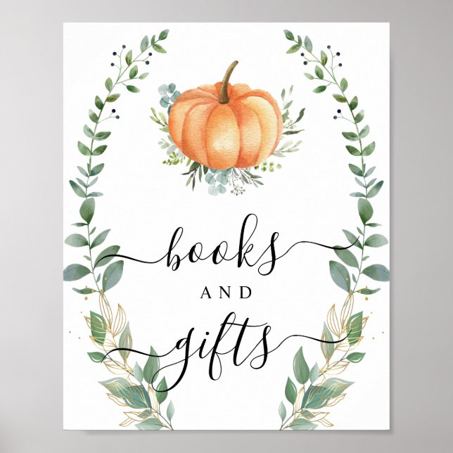 Fall Pumpkin Greenery Foliage Books And Gifts Sign (Front)