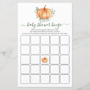 Fall Pumpkin Greenery Leave Baby Shower Bingo Game