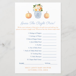 Fall Pumpkin Guess The Price Baby Shower Game Card