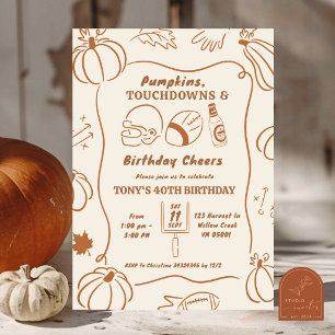Fall Pumpkin Hand Drawn Touchdown Birthday Invitation