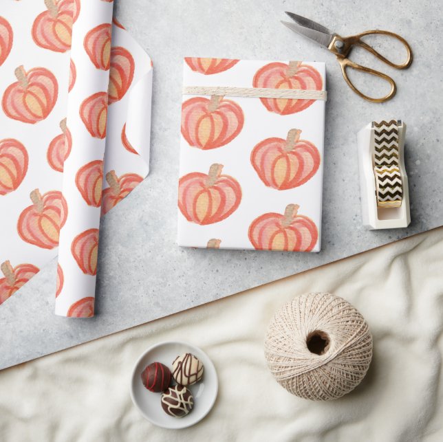 Fall Pumpkin Hand Painted Orange Wrapping Paper (Crafts)