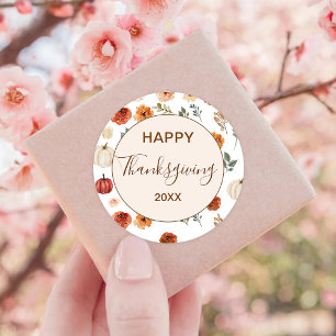 Fall Pumpkin Happy Thanksgiving  Classic Round Sticker