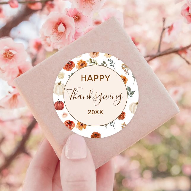 Fall Pumpkin Happy Thanksgiving  Classic Round Sticker (Creator Uploaded)