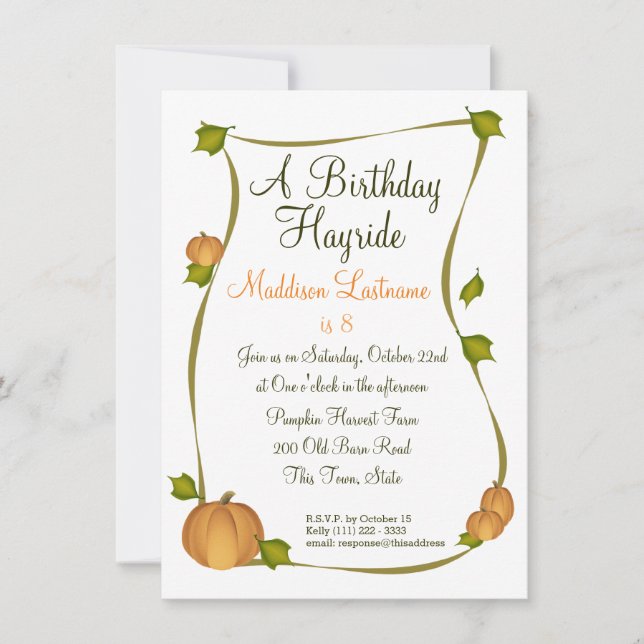 Fall Pumpkin Harvest Birthday Invitation (Front)