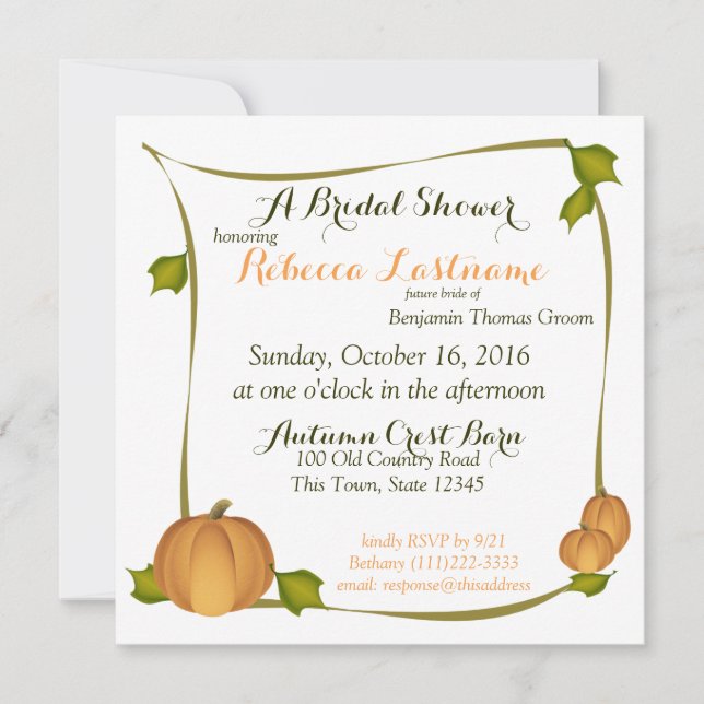 Fall Pumpkin Harvest Bridal Shower Invitation (Front)