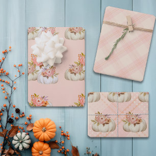 Fall Pumpkin Harvest Pink Thanksgiving Customise Wrapping Paper Sheet