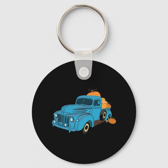 Fall Pumpkin Harvest Time Old Pickup Farm Truck  Key Ring (Front)